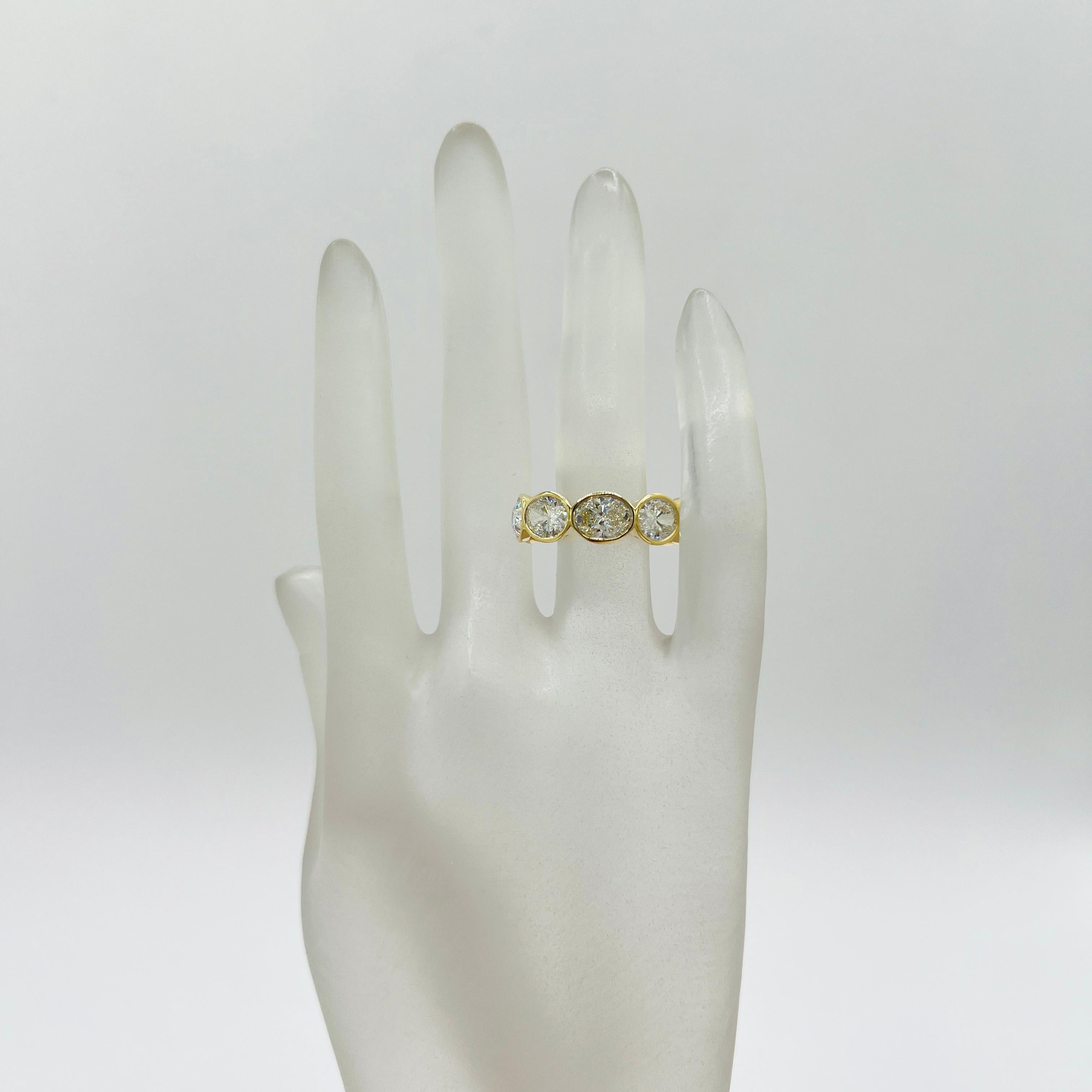 Oval Cut GIA 1 Carat Each White Diamond Oval Bezel Eternity Band Ring in 18K Yellow Gold
