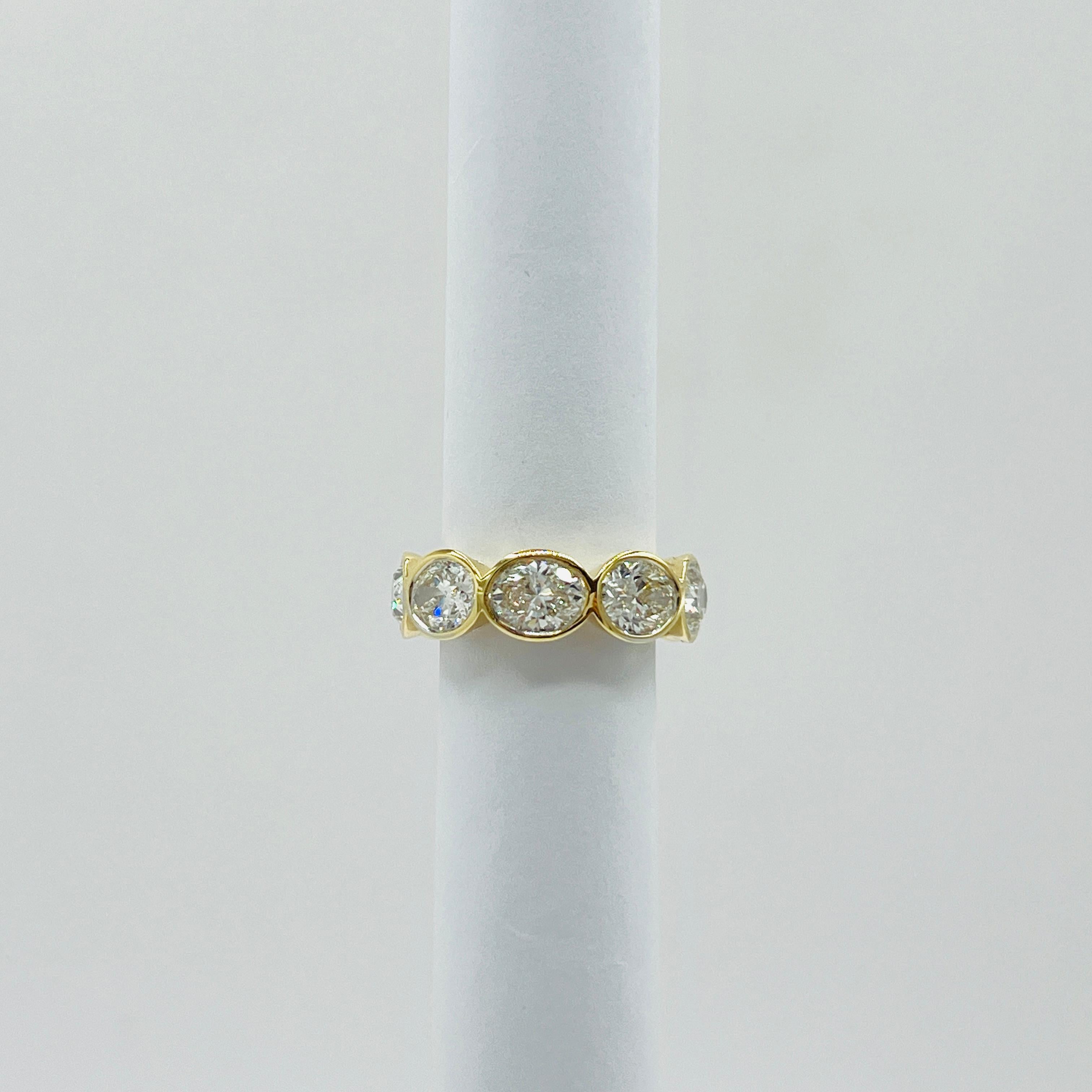 Women's or Men's GIA 1 Carat Each White Diamond Oval Bezel Eternity Band Ring in 18K Yellow Gold