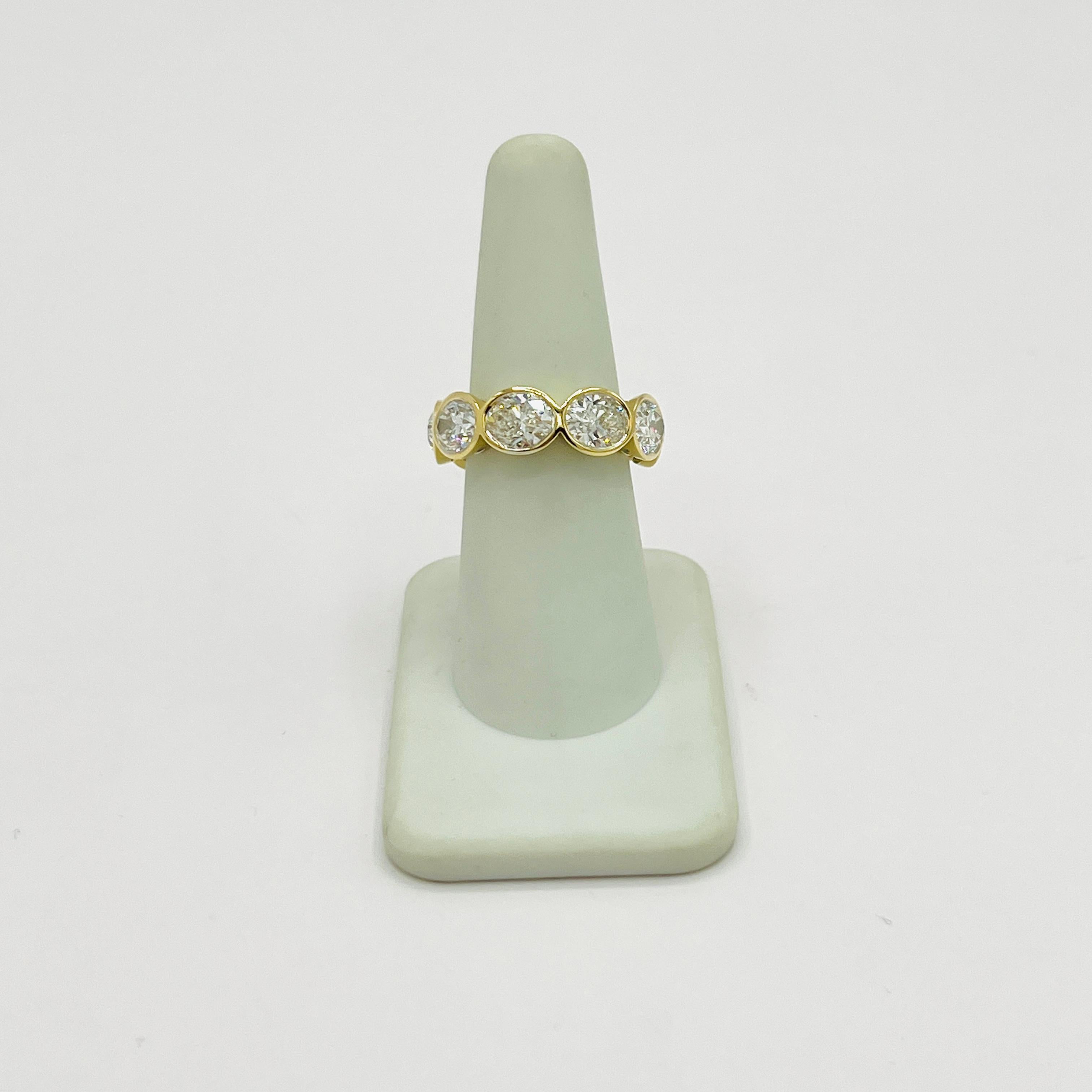 GIA 1 Carat Each White Diamond Oval Bezel Eternity Band Ring in 18K Yellow Gold 1