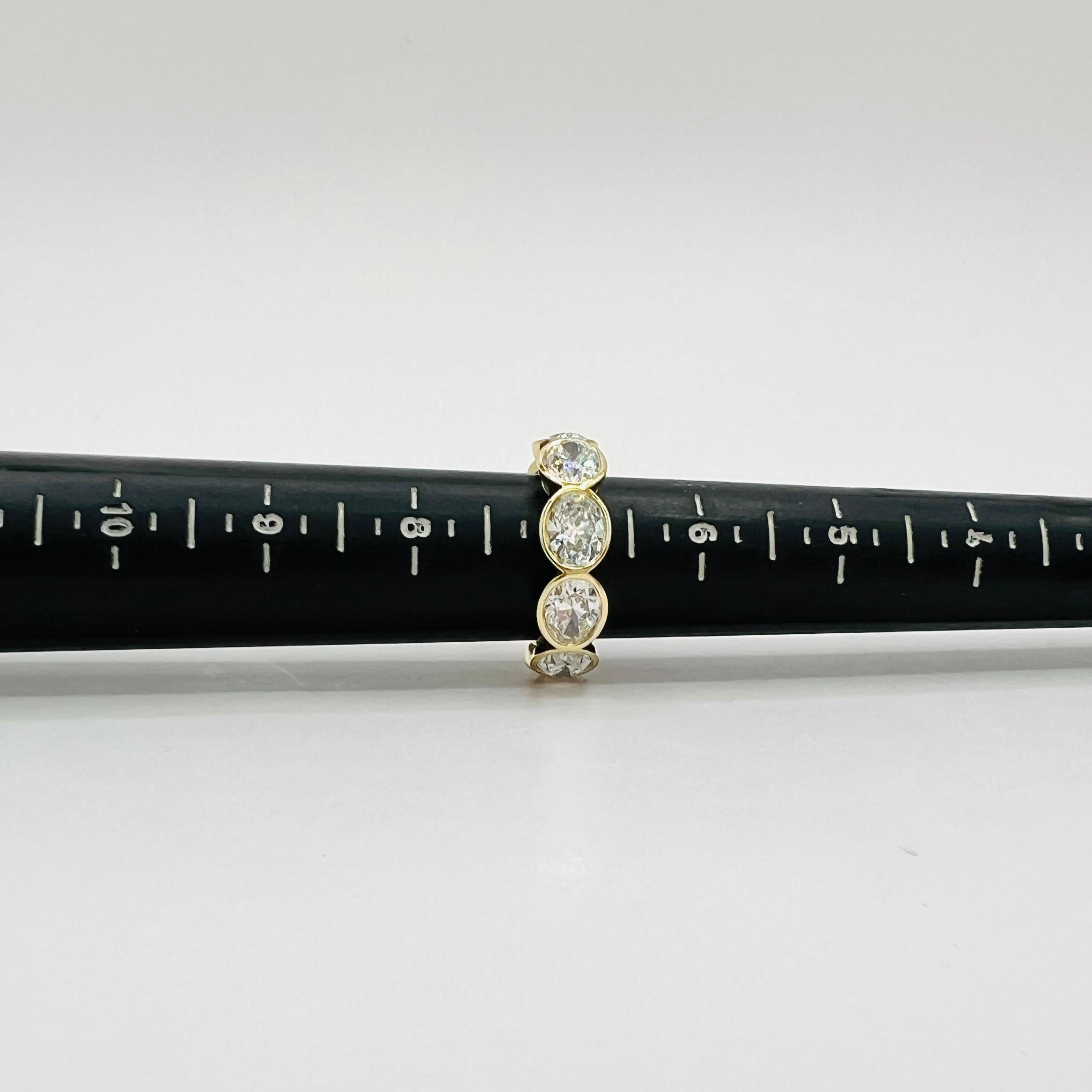 GIA 1 Carat Each White Diamond Oval Bezel Eternity Band Ring in 18K Yellow Gold 4