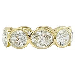 GIA 1 Carat Each White Diamond Oval Bezel Eternity Band Ring in 18K Yellow Gold