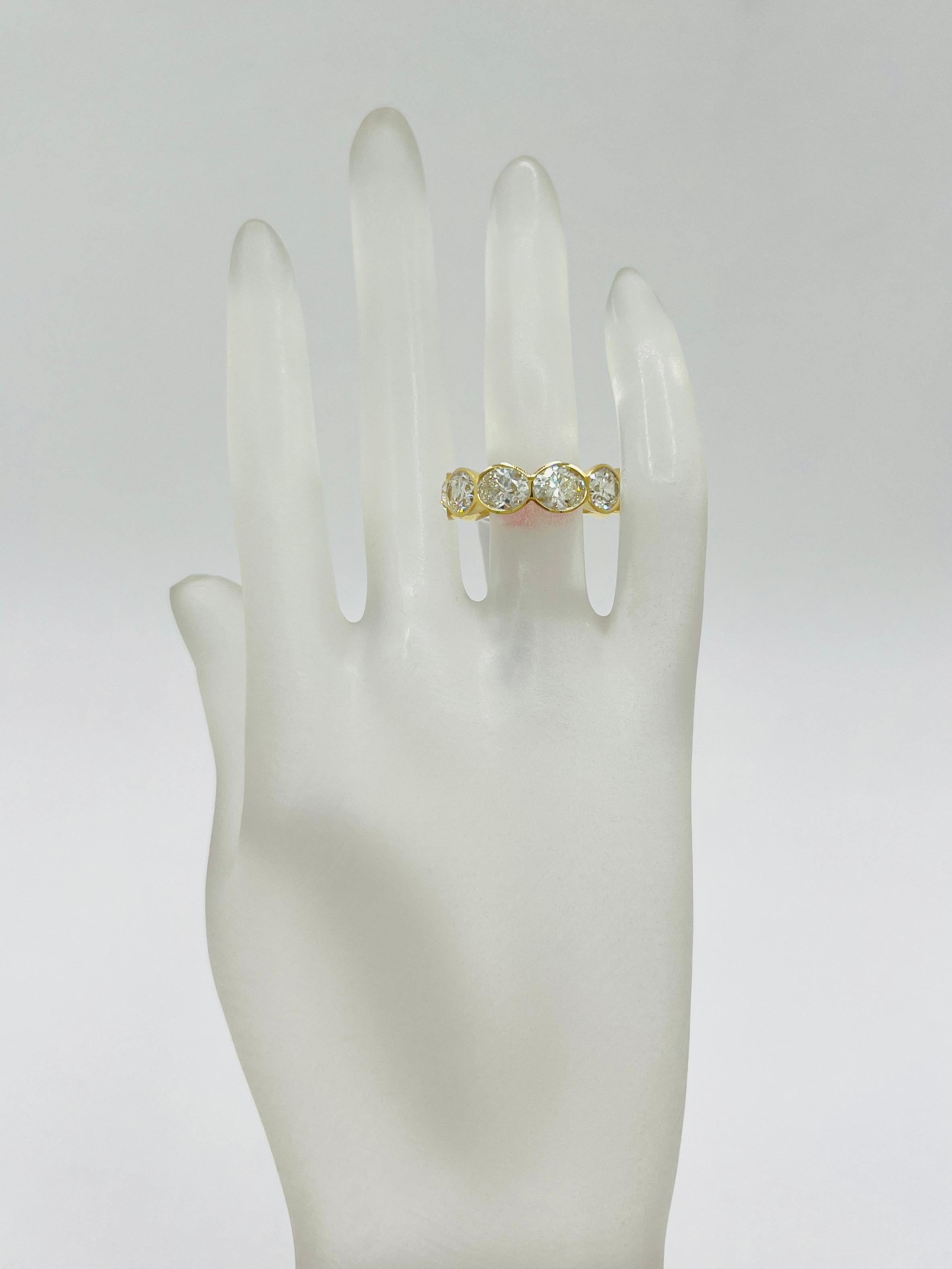 Oval Cut GIA 1 Carat Each White Diamond Oval Eternity Band Bezel Ring in 18K Yellow Gold