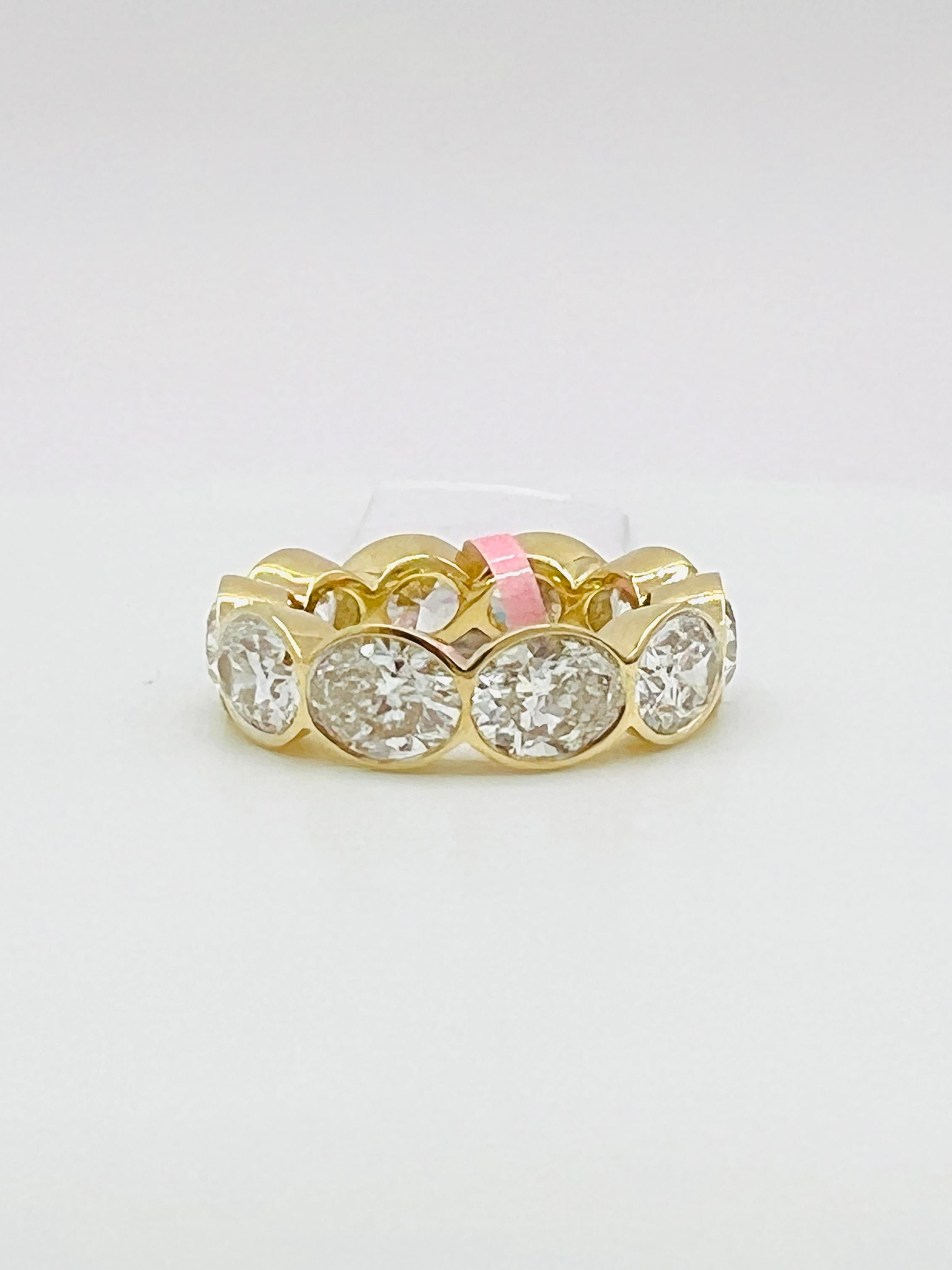 Women's or Men's GIA 1 Carat Each White Diamond Oval Eternity Band Bezel Ring in 18K Yellow Gold