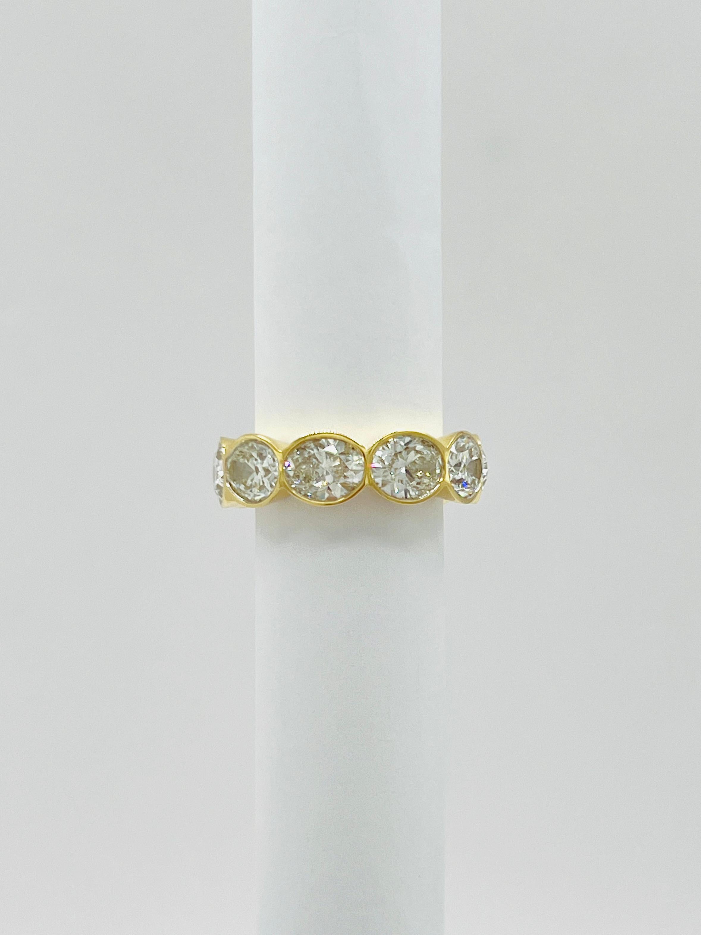 GIA 1 Carat Each White Diamond Oval Eternity Band Bezel Ring in 18K Yellow Gold 3
