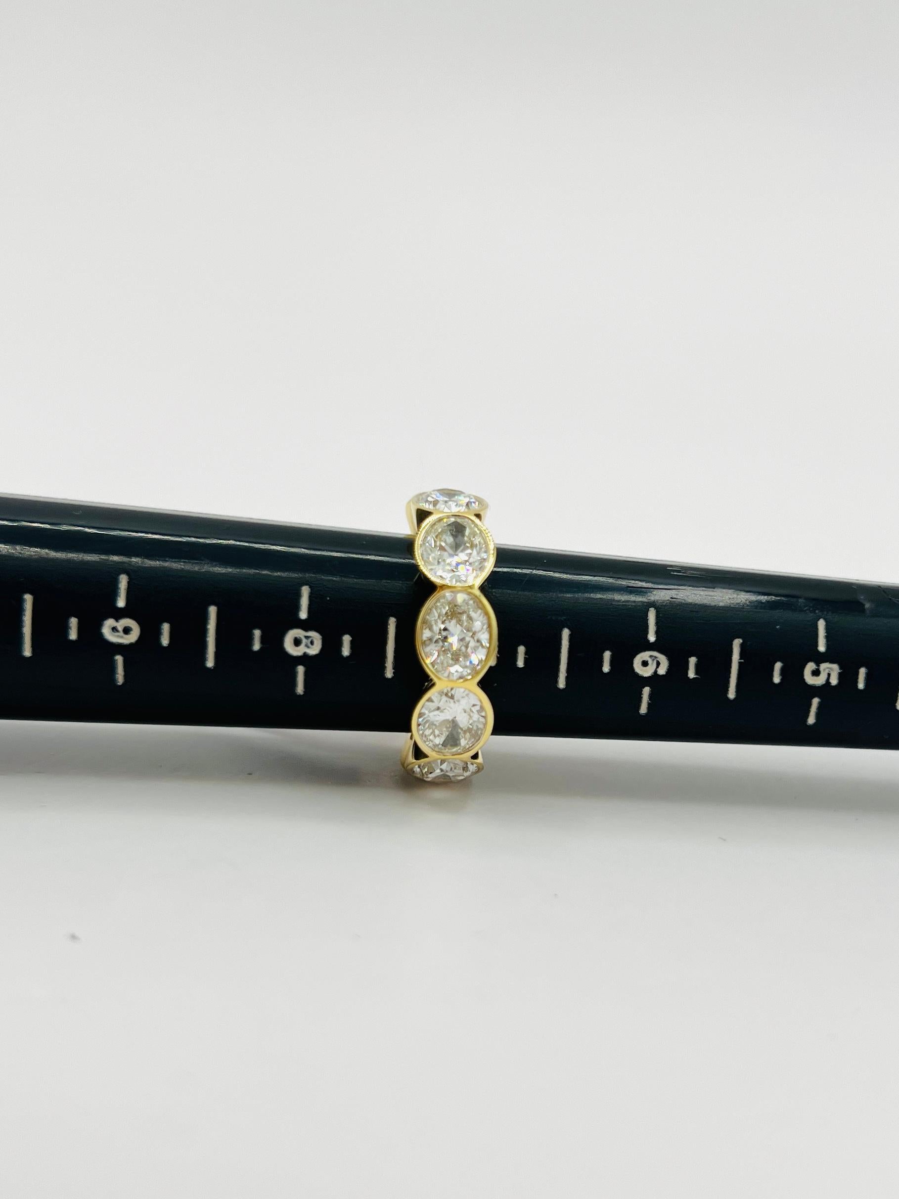 GIA 1 Carat Each White Diamond Oval Eternity Band Bezel Ring in 18K Yellow Gold 4