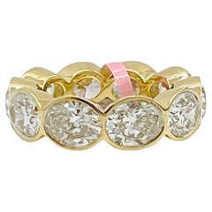 GIA 1 Carat Each White Diamond Oval Eternity Band Bezel Ring in 18K Yellow Gold