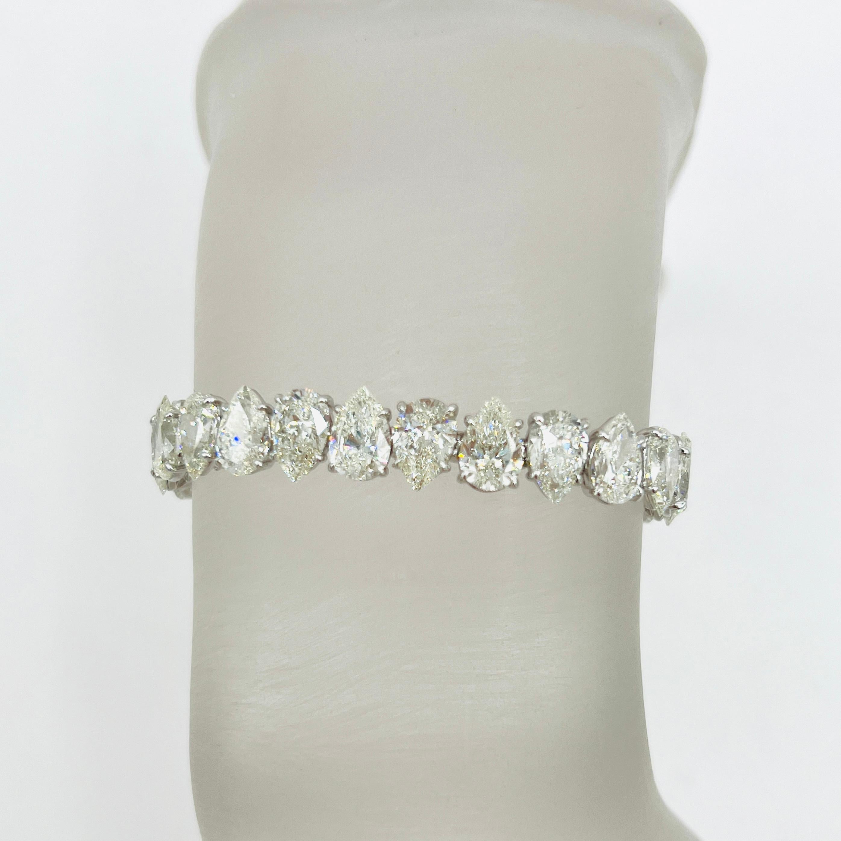 Pear Cut GIA 1 Carat Each White Diamond Pear Shape Tennis Bracelet in 18K White Gold