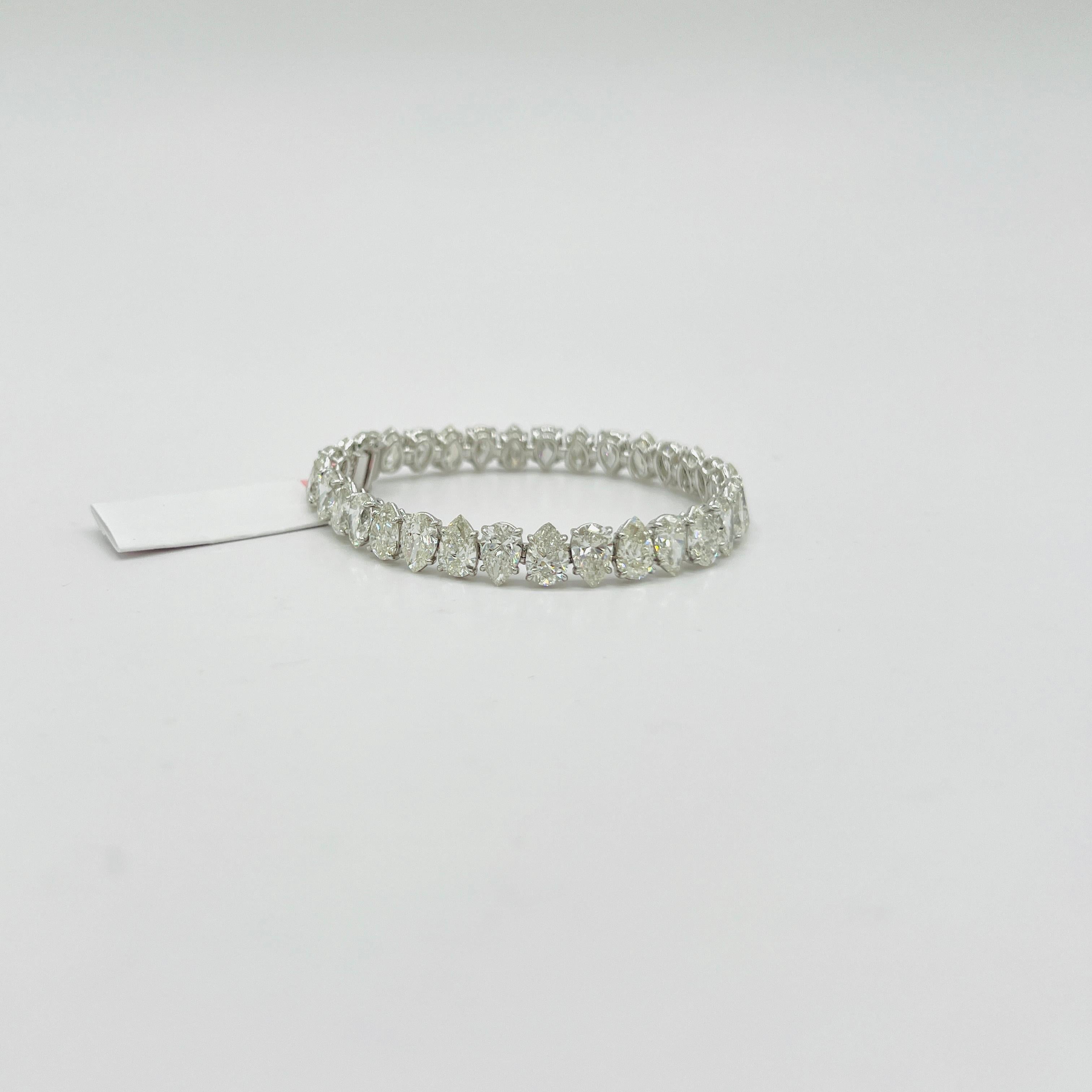GIA 1 Carat Each White Diamond Pear Shape Tennis Bracelet in 18K White Gold 1