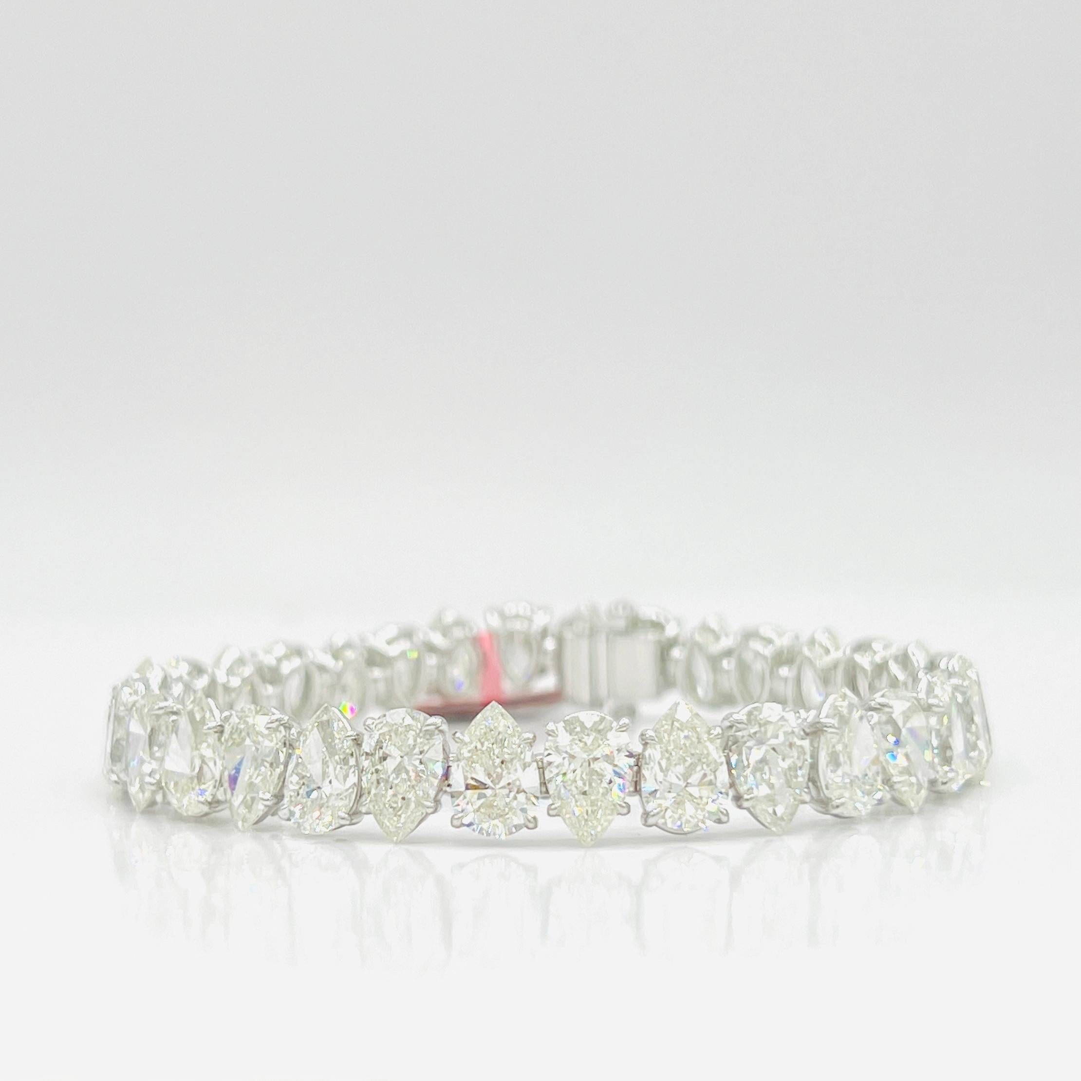 GIA 1 Carat Each White Diamond Pear Shape Tennis Bracelet in 18K White Gold 2