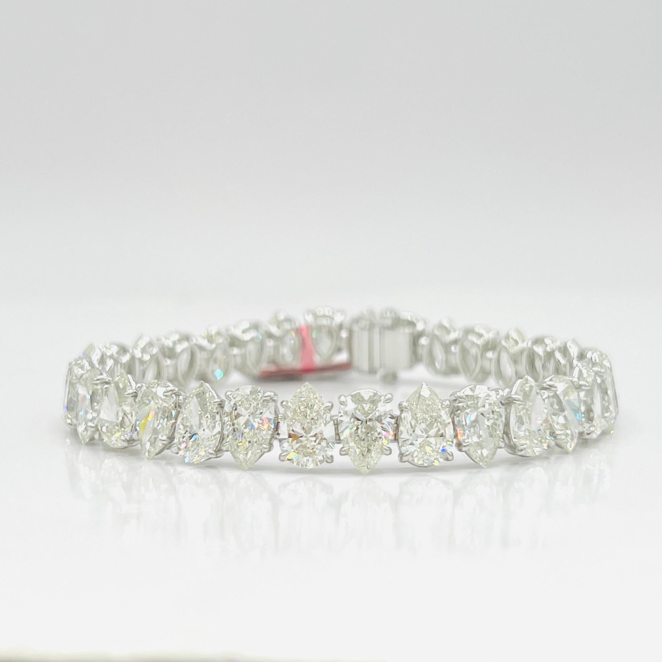 GIA 1 Carat Each White Diamond Pear Shape Tennis Bracelet in 18K White Gold 3