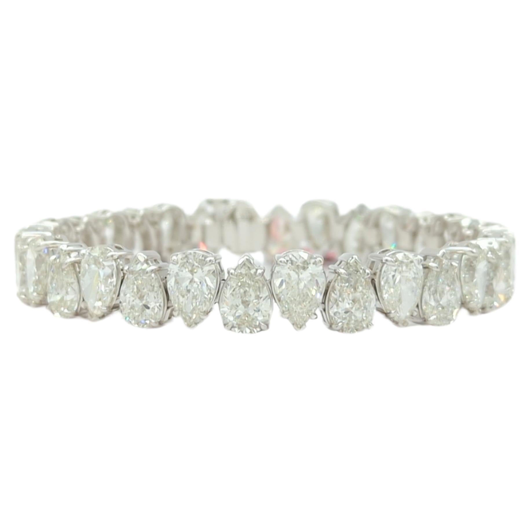 GIA 1 Carat Each White Diamond Pear Shape Tennis Bracelet in 18K White Gold For Sale