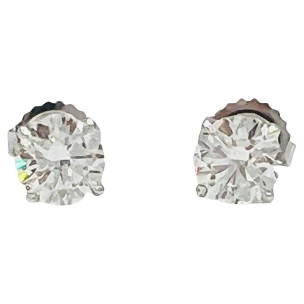 GIA 1 Carat Each White Diamond Round Bezel Stud Earrings in 18K White Gold