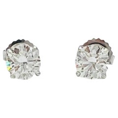 GIA 1 Karat jeder weißer Diamant Ohrstecker mit runder Lünette aus 18 Karat Weißgold