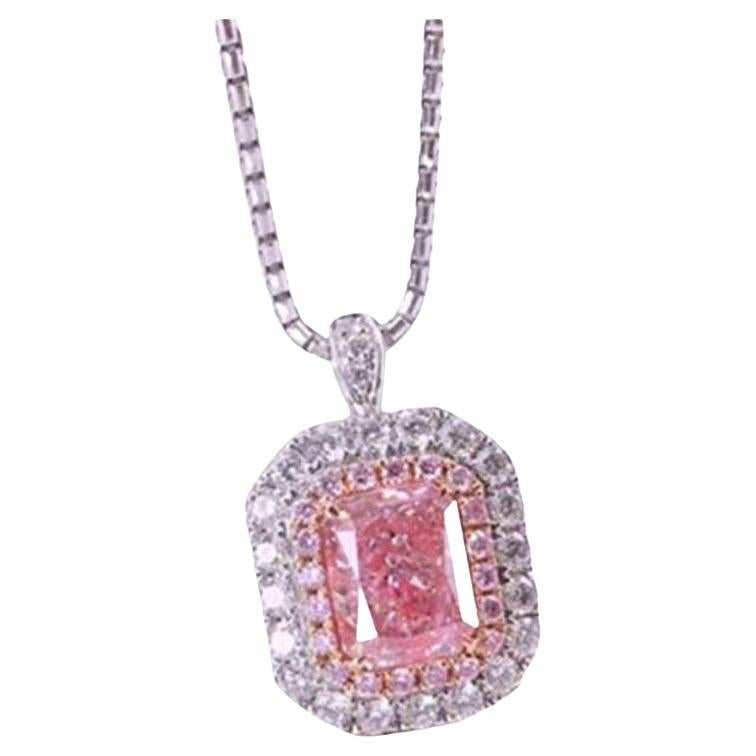 GIA 1 Carat Fancy Pink Diamond Necklace 18 Karat White Gold Duel Use As Ring  For Sale