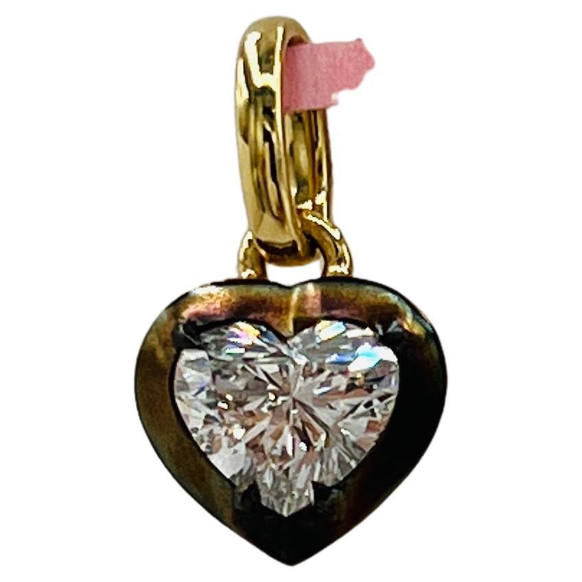 GIA Pendentif en rhodium noir et or jaune 18 carats avec diamant en forme de cœur de 1 carat