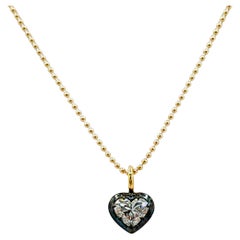 Collier pendentif en or jaune 18 carats et rhodium noir avec diamant en forme de cœur de 1 carat GIA