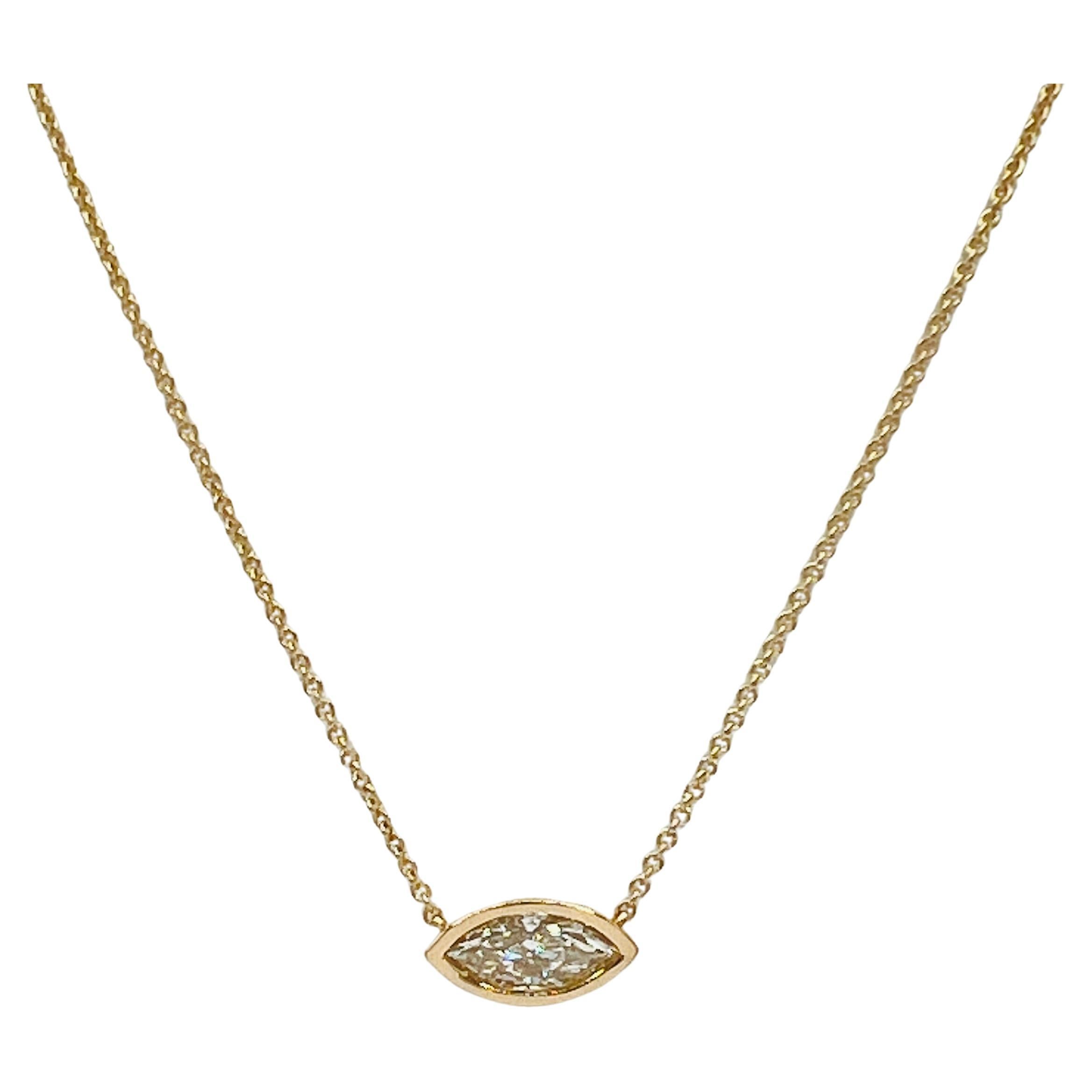 GIA Pendentif en or jaune 18 carats avec chaton East West et diamant marquise de 1 carat