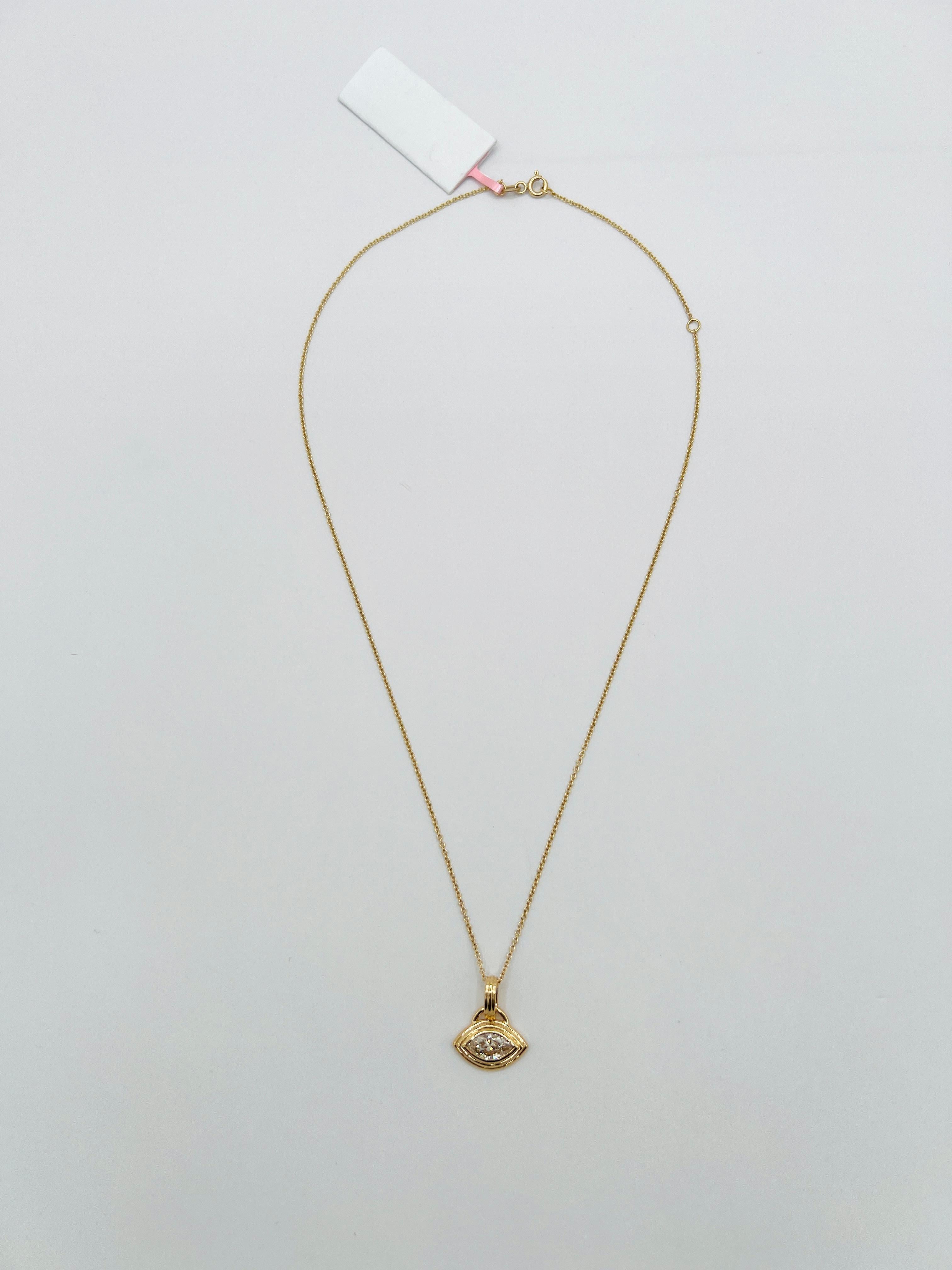Femenino o masculino GIA Collar Colgante Oriente-Occidente con Diamante Marquesa de 1 Quilate en Oro Amarillo de 18 K en venta
