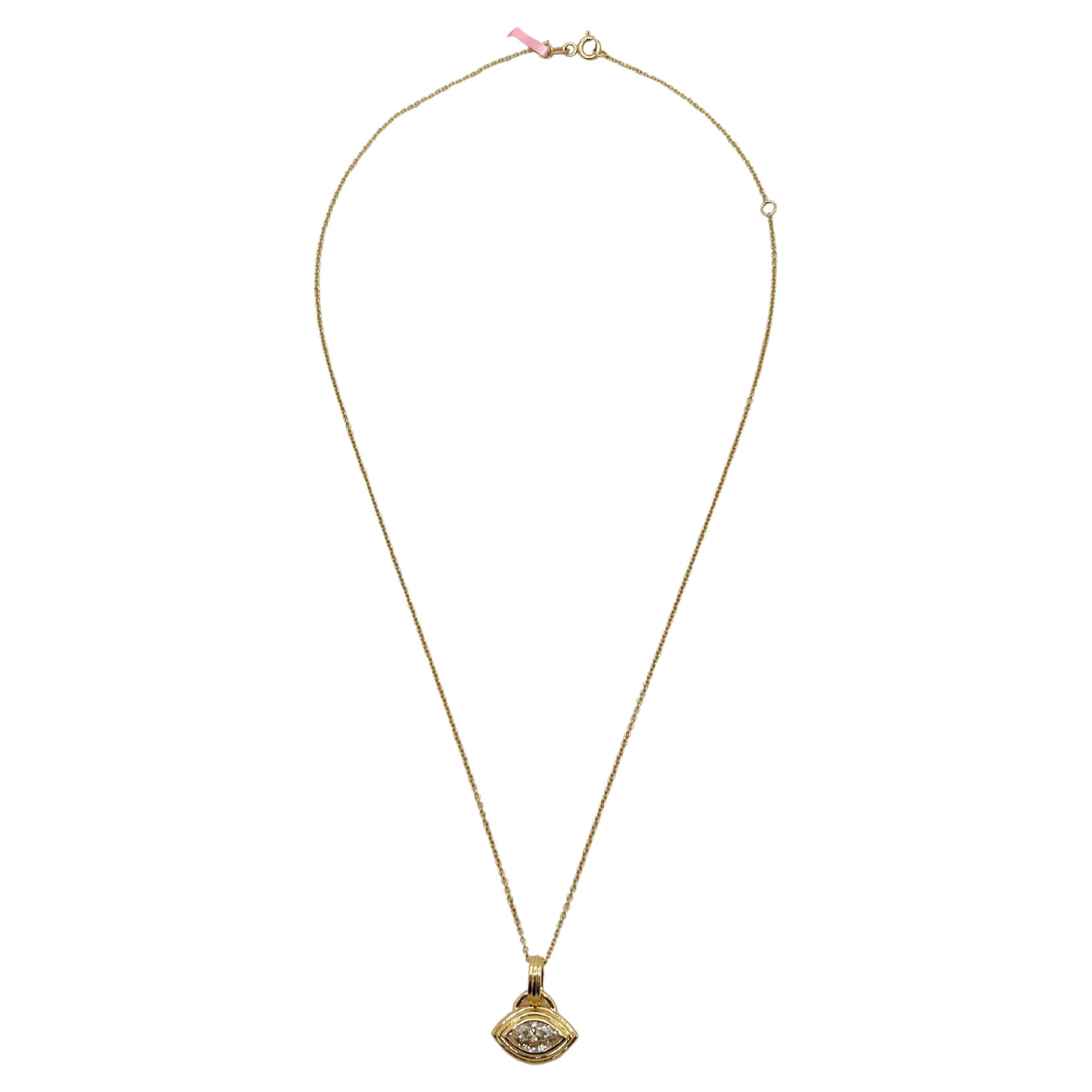 GIA Collar Colgante Oriente-Occidente con Diamante Marquesa de 1 Quilate en Oro Amarillo de 18 K en venta