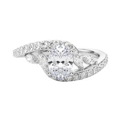 Bague en or blanc GIA de 1 carat à contournement ovale incurvé Leaf & Vine