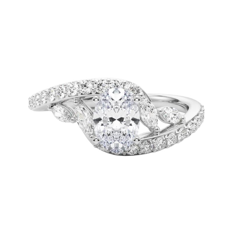 GIA 1 Carat Oval Curved Bypass Leaf & Vine (Feuille et Vigne)  Bague en diamant