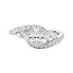 GIA 1 Carat Oval Curved Bypass Leaf & Vine (Feuille et Vigne)  Bague en diamant