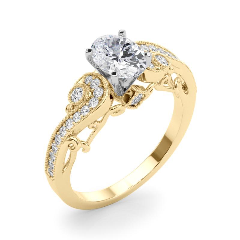 Donna GIA Anello con diamante ovale a tre pietre curve Bypass in oro giallo 18 carati da 1 carato in vendita