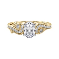 GIA 1 Carat Oval Three-Stone Curved Bypass 18K Yellow Gold Diamond Ring