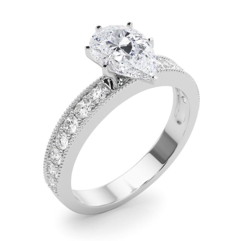 Donna GIA 1 Carat Pear Vintage Milgrain Channel  Anello con diamante in vendita