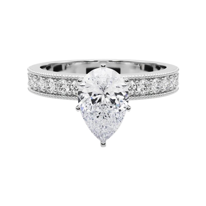 GIA 1 Carat Pear Vintage Milgrain Channel  Anello con diamante