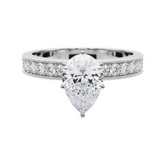 GIA 1 Carat Pear Vintage Milgrain Channel  Diamond Ring
