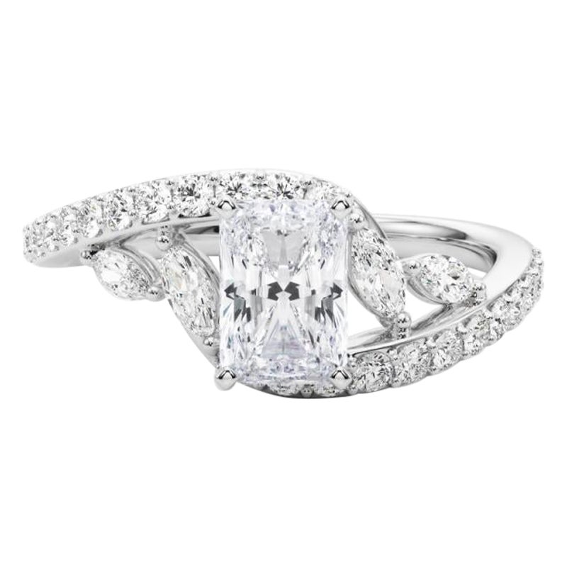 GIA 1 Carat Radiant Curved Bypass Leaf & Vine (Feuille et Vigne)  Bague en diamant