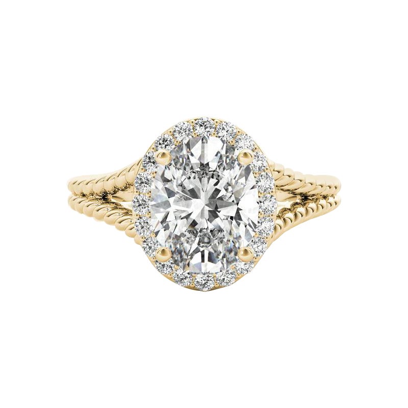 GIA Anello di diamanti in oro giallo 18 carati con gambo ovale e corda ritorta da 1 carato in vendita