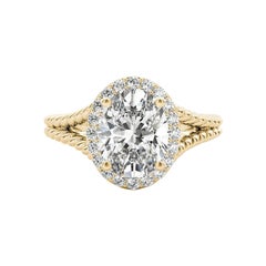 GIA 1 Carat Twisted Rope Split Shank Oval Halo 18K Yellow Gold Diamond Ring