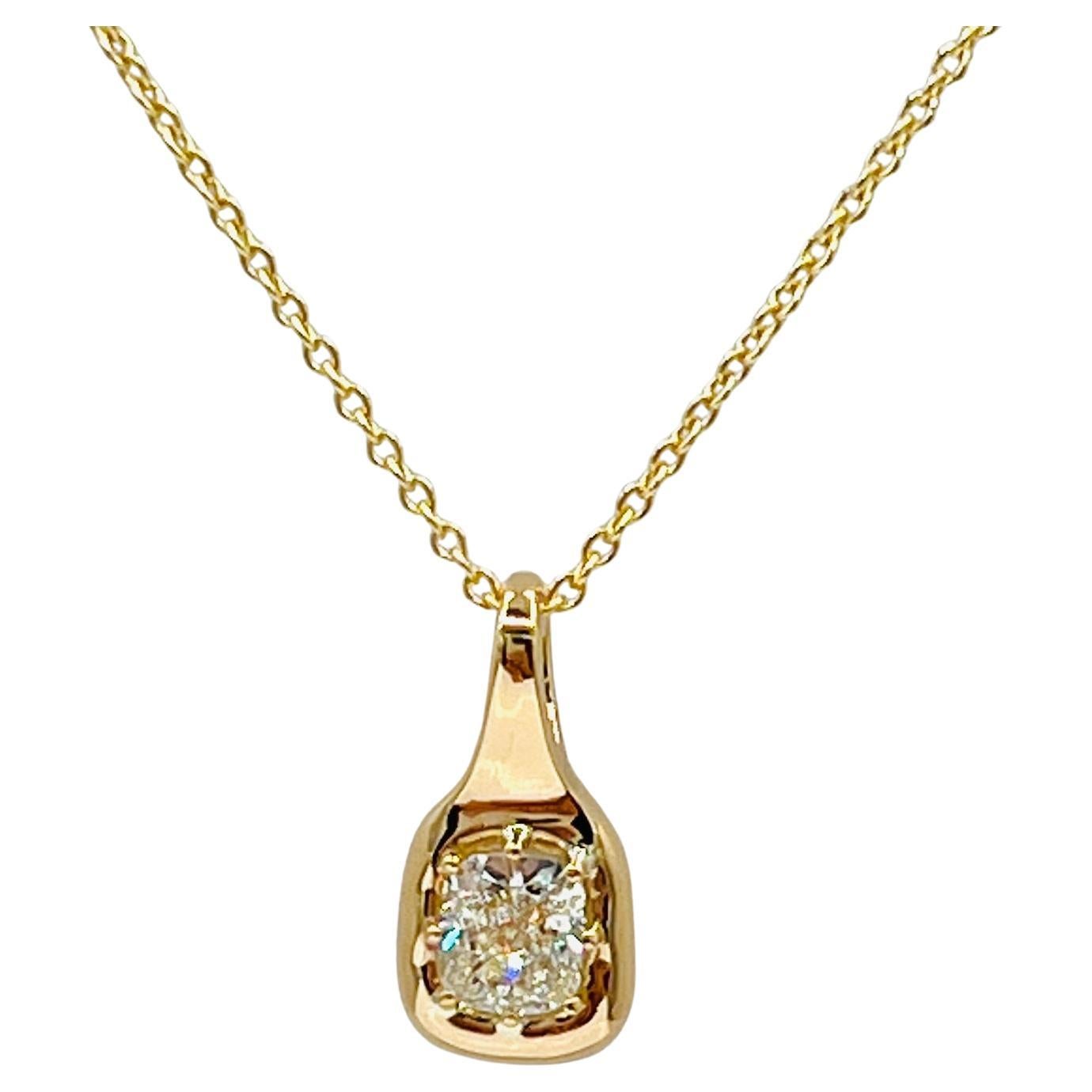 Collier pendentif en or jaune 18 carats avec coussin en diamant blanc de 1 carat GIA en vente