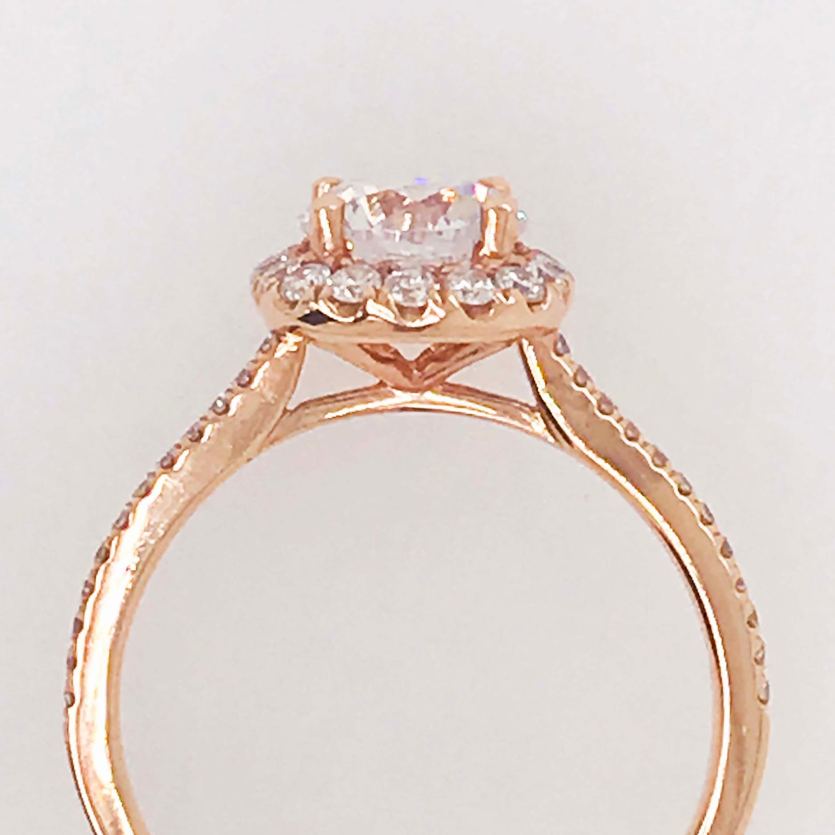 GIA 1 Carat Diamond Halo Rose Gold Ring Round Diamond Cushion Halo Ring For Sale 2