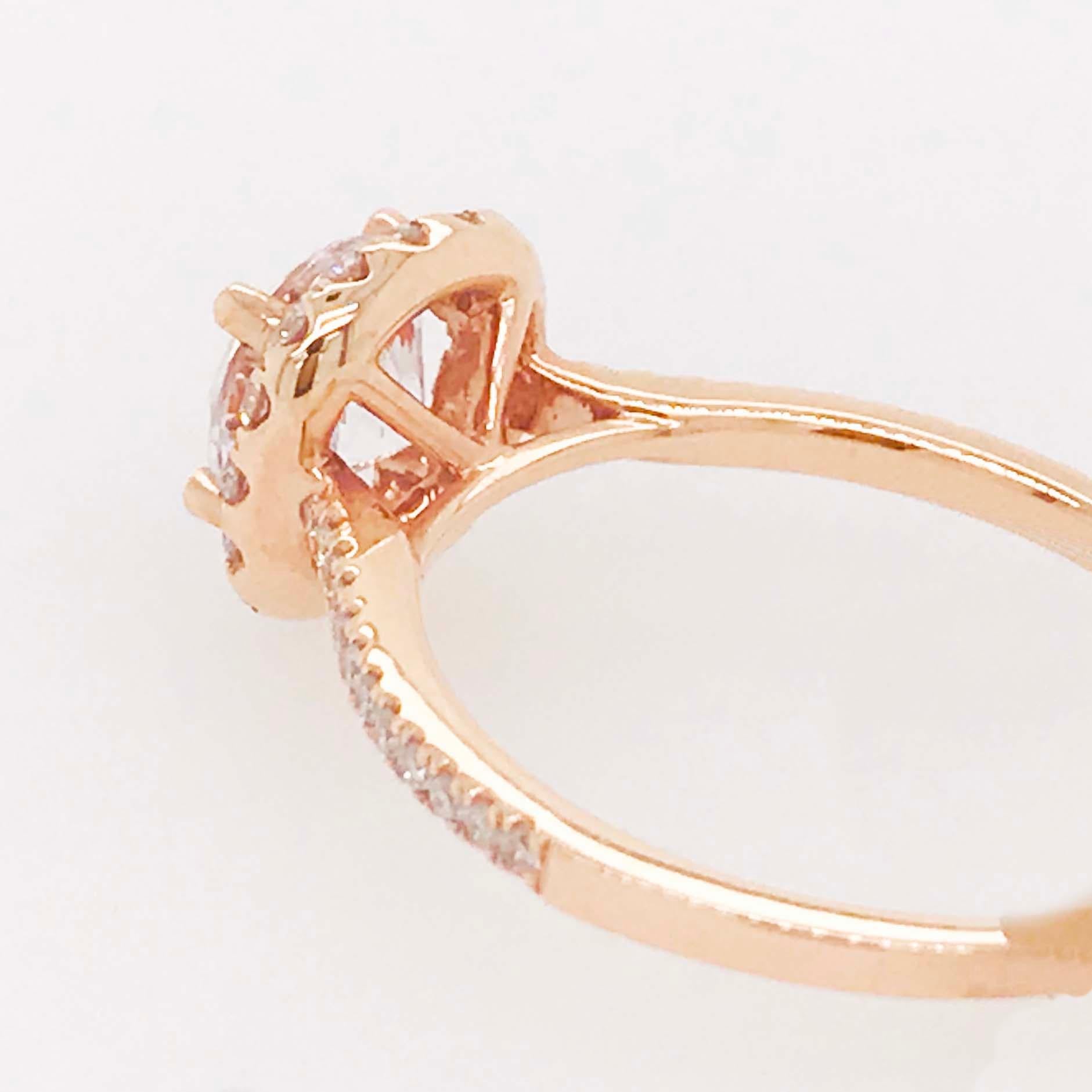 GIA 1 Carat Diamond Halo Rose Gold Ring Round Diamond Cushion Halo Ring In New Condition For Sale In Austin, TX