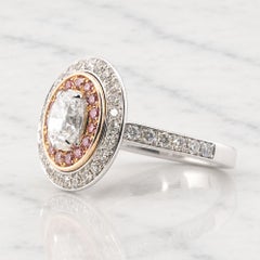 GIA 1 Ct G VVS2 Oval Natural Diamond White and Rose Gold Double Halo Ring