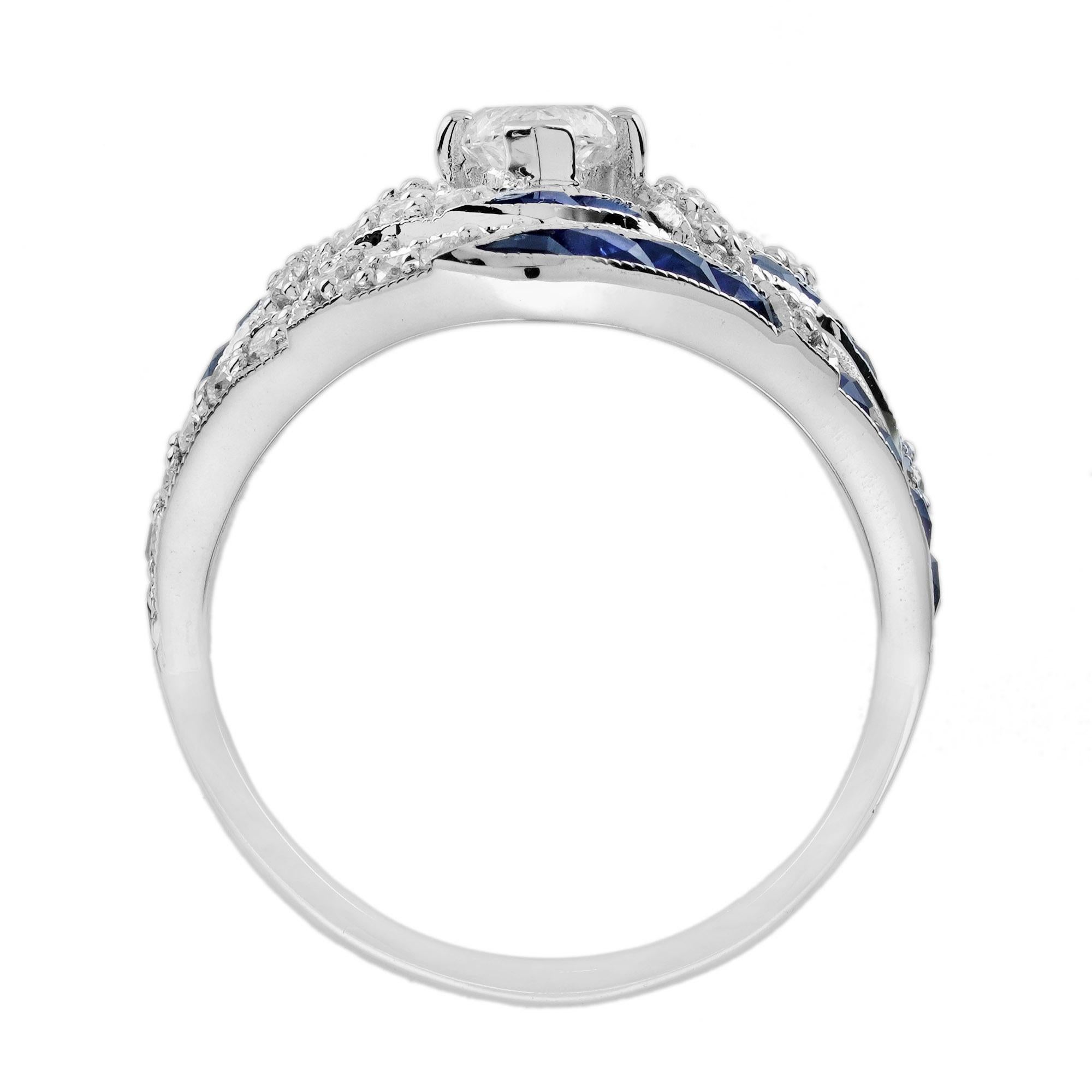 GIA 1 Ct Marquise Diamant Blauer Saphir Art Deco Stil 18K Weißgold Ring im Zustand „Neu“ im Angebot in Oakton, VA