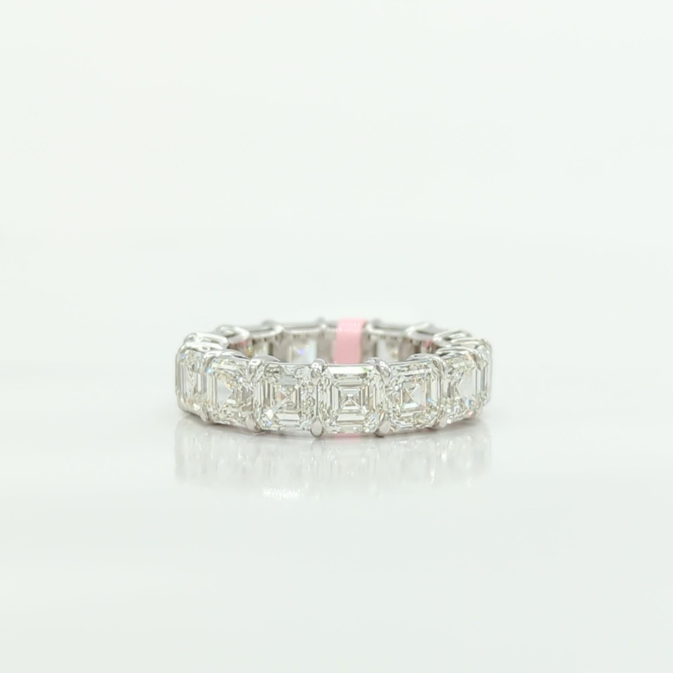 GIA 10 Carat Asscher Cut White Diamond Eternity Band Ring in 18K White Gold For Sale 6
