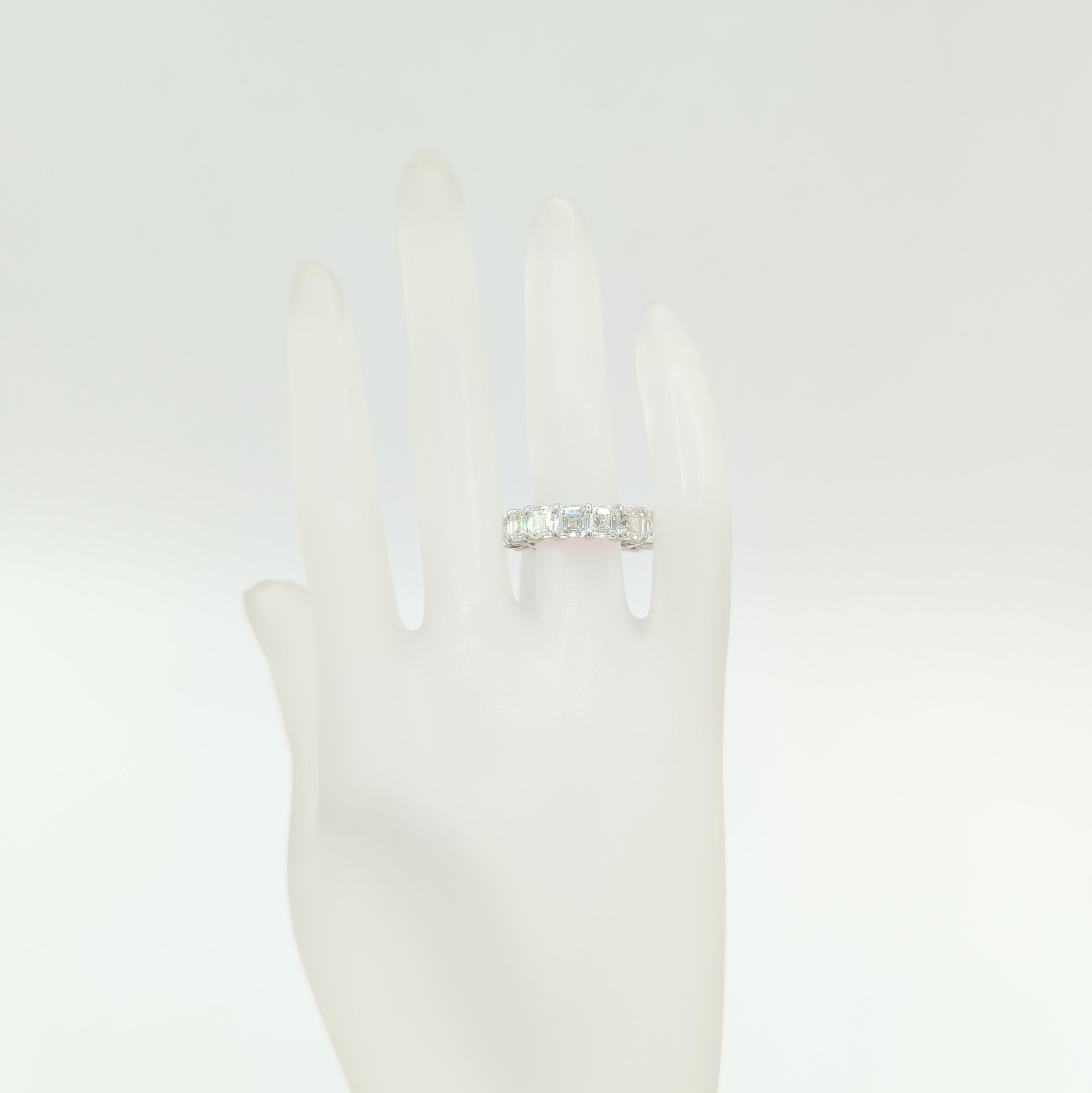 GIA 10 Carat Asscher Cut White Diamond Eternity Band Ring in 18K White Gold In New Condition For Sale In Los Angeles, CA