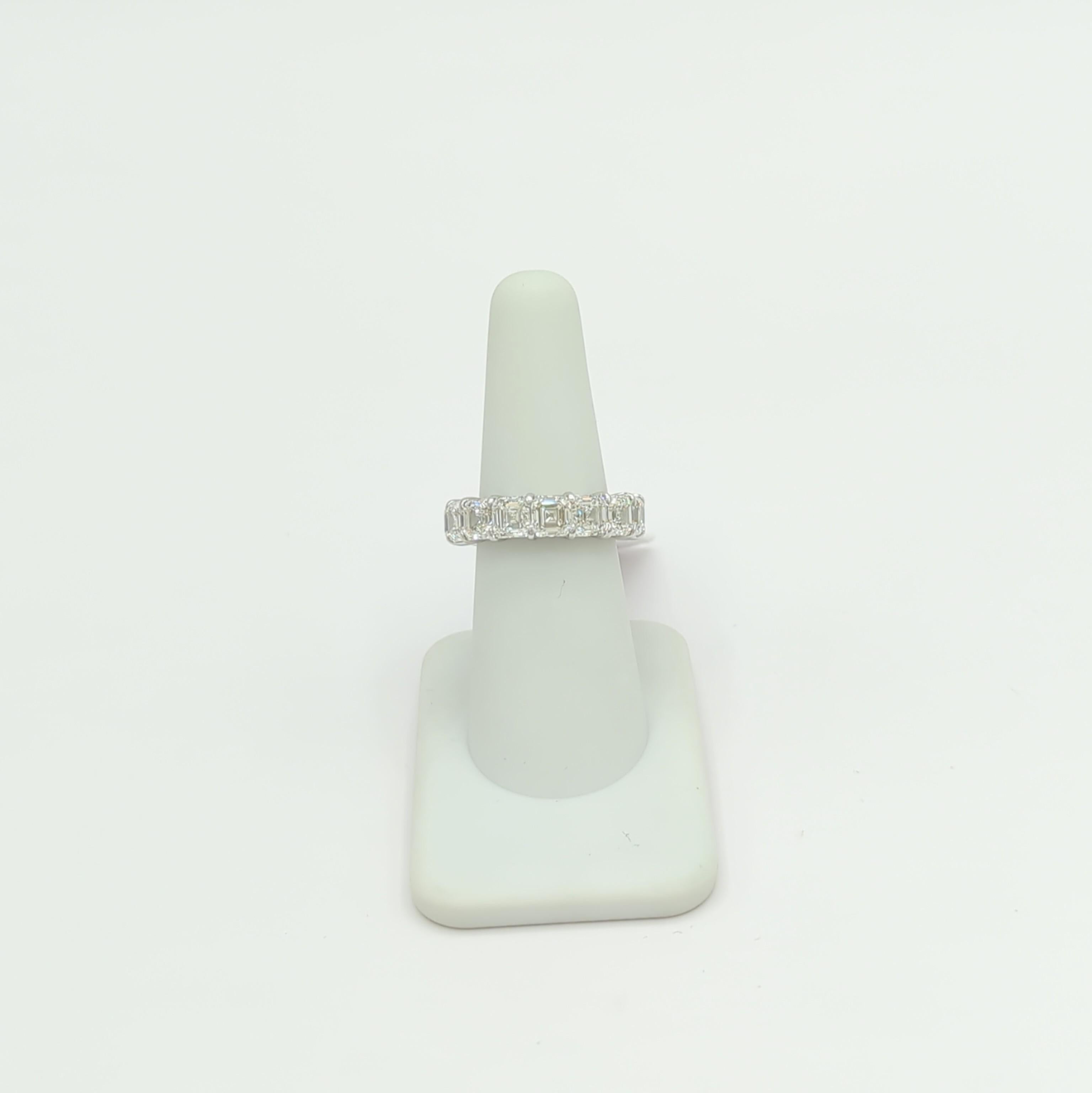 GIA 10 Carat Asscher Cut White Diamond Eternity Band Ring in 18K White Gold For Sale 2