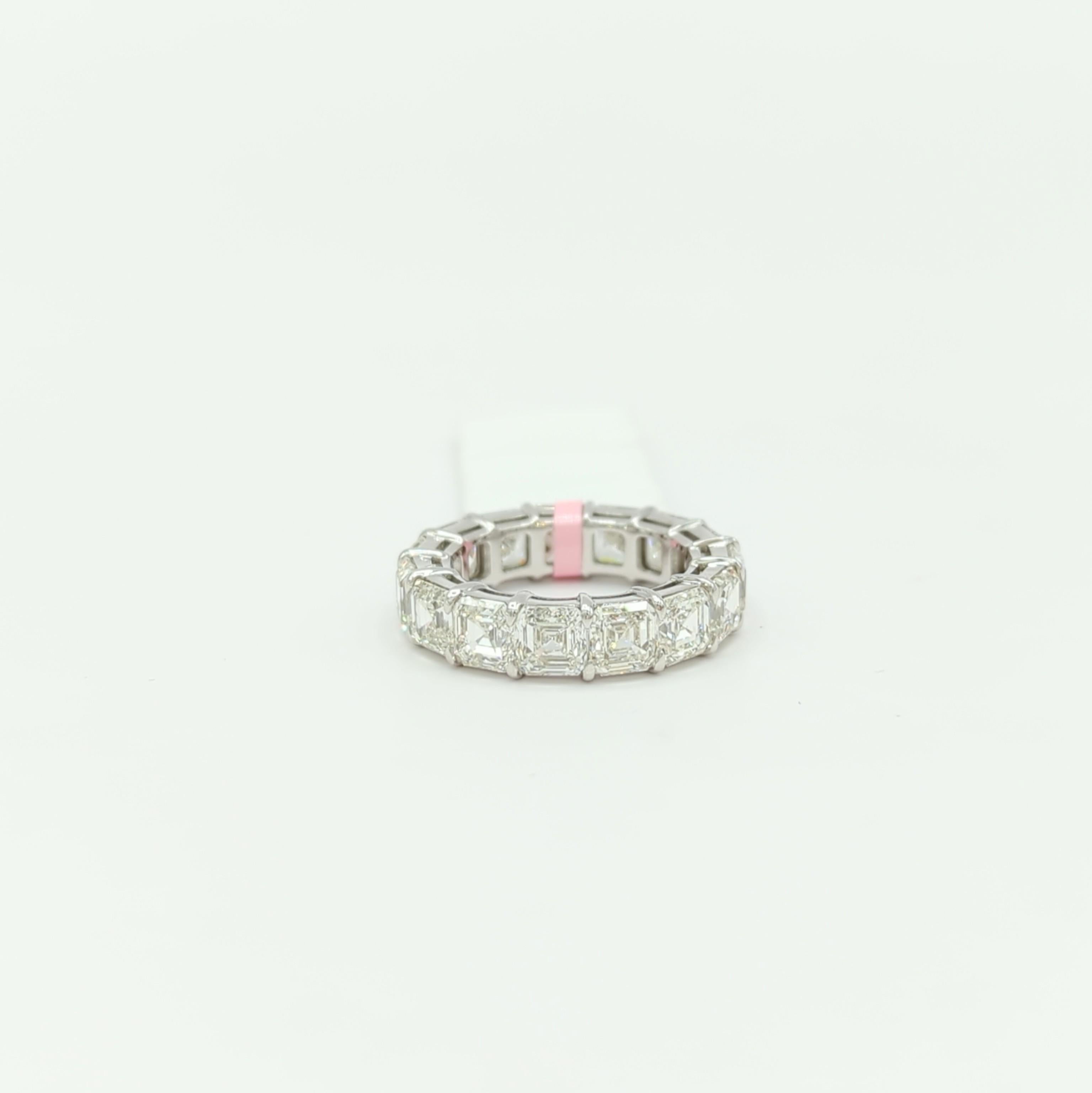 GIA 10 Carat Asscher Cut White Diamond Eternity Band Ring in 18K White Gold For Sale 3