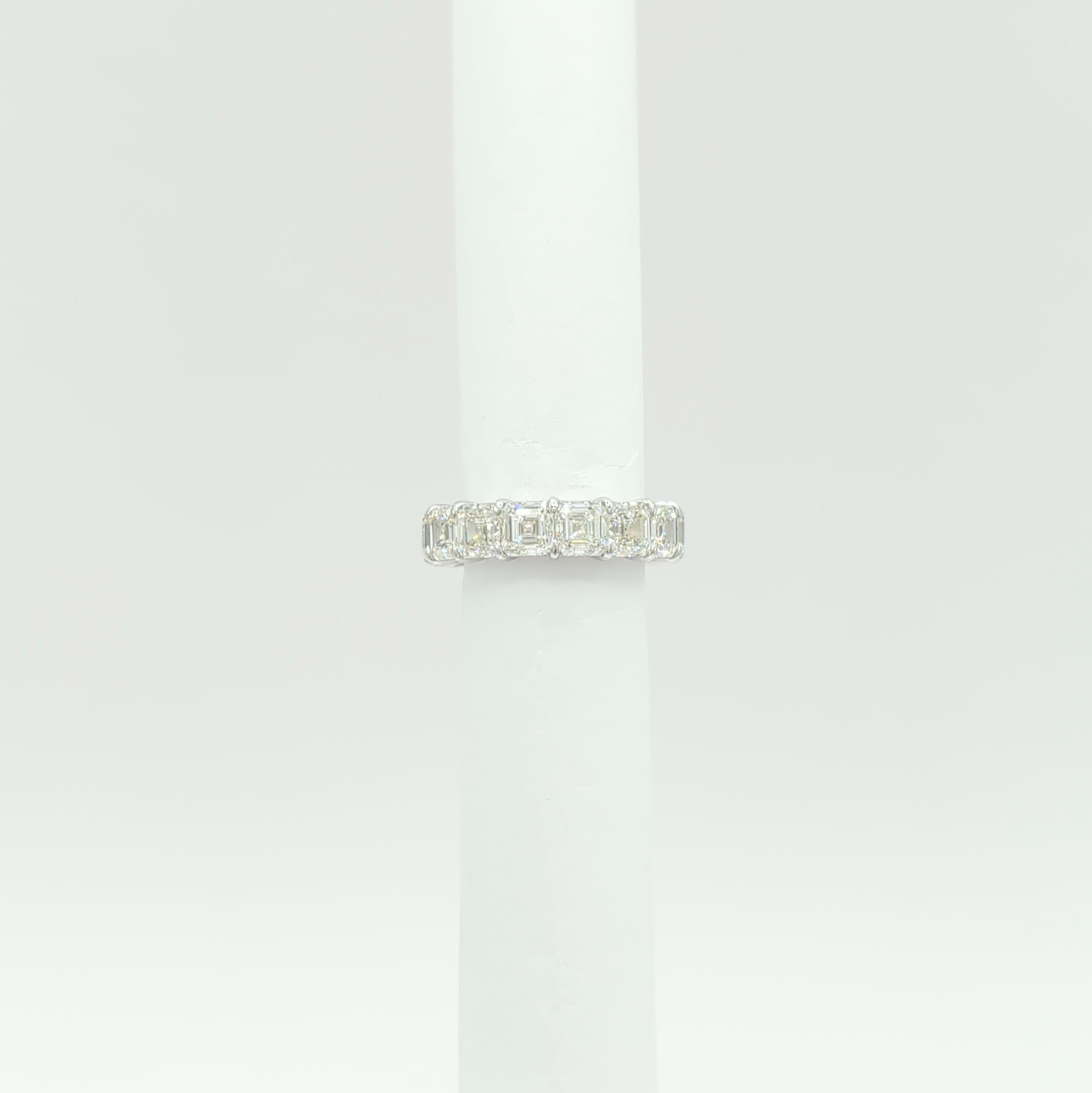 GIA 10 Carat Asscher Cut White Diamond Eternity Band Ring in 18K White Gold For Sale 4