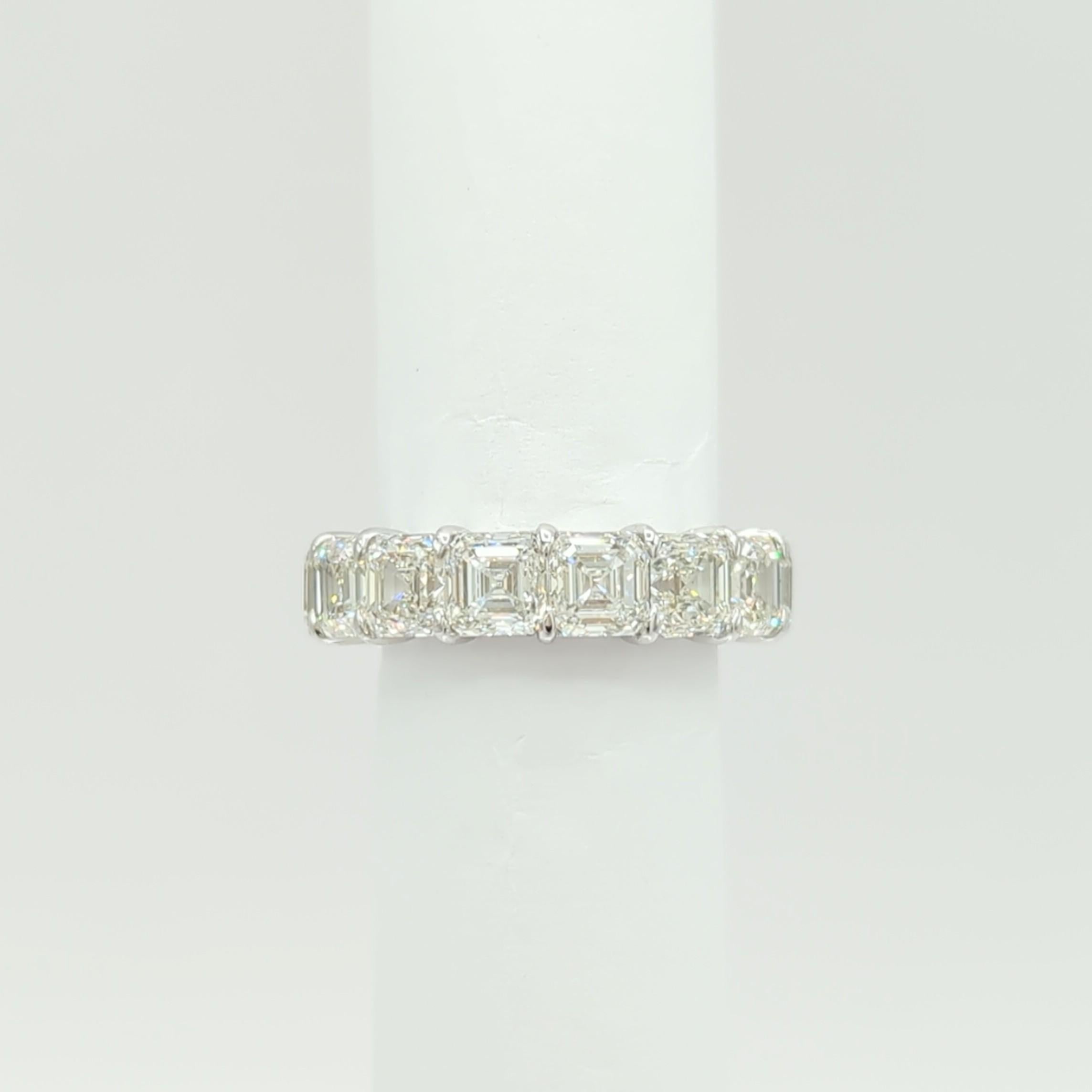 GIA 10 Carat Asscher Cut White Diamond Eternity Band Ring in 18K White Gold For Sale 5