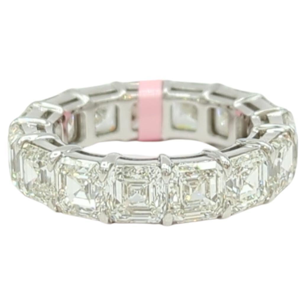 GIA 10 Carat Asscher Cut White Diamond Eternity Band Ring in 18K White Gold For Sale