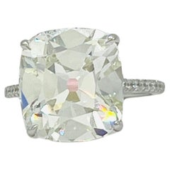 GIA 10 Carat Old Cut White Diamond Cushion Ring in Platinum