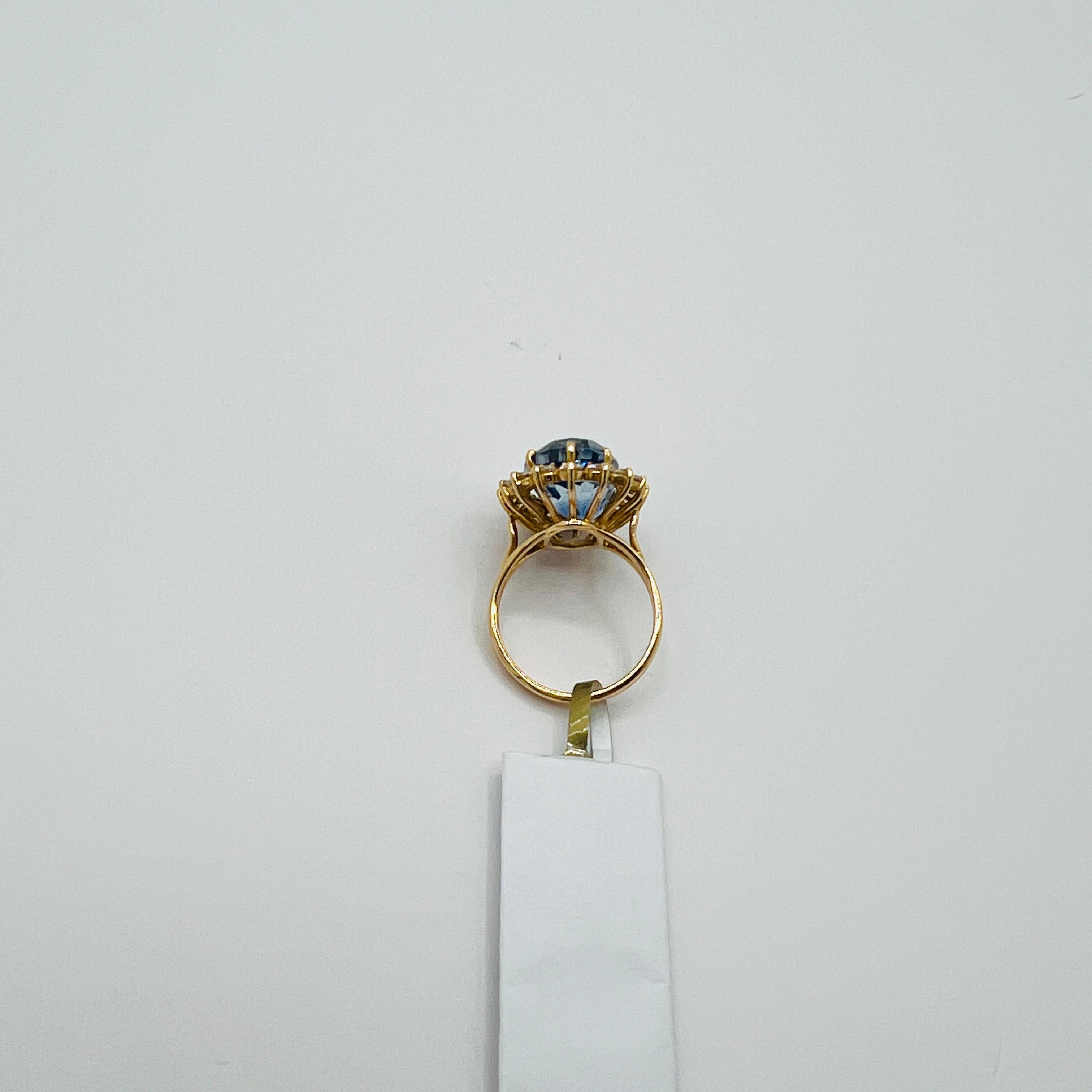 da uomo o donna GIA Anello con zaffiro blu dello Sri Lanka da 10 carati, ovale e con diamante rotondo in oro 18 carati in vendita