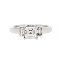 GIA 1.00 Carat Carre Cut Diamond Platinum Engagement Ring