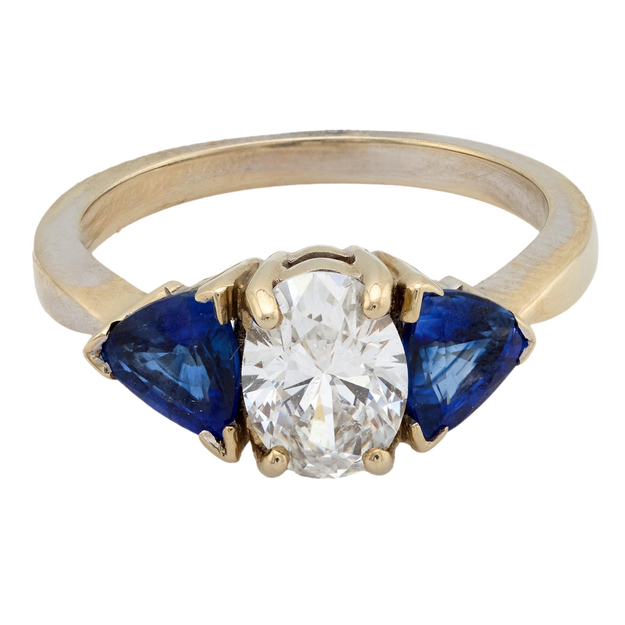 GIA 1,00 Karat oval geschliffener Diamant Saphir 14k Weißgold Verlobungsring (Zeitgenössisch) im Angebot